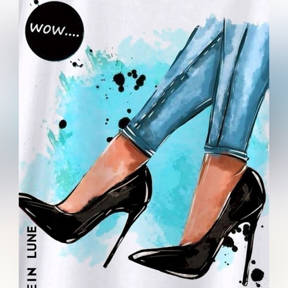 Shein LUNE Figure And Letter Graphic Curved Hem Tee Sz XL - Picture 4 of 10